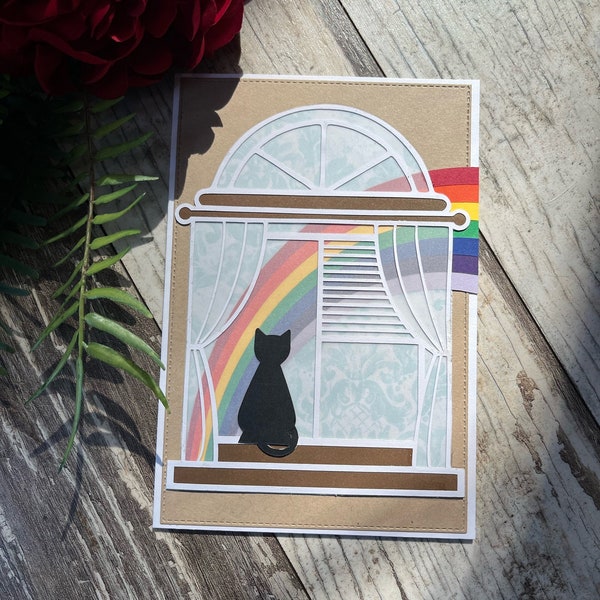 Cat Sympathy Card | Rainbow Bridge | Personalized Pet Sympathy | Pet Bereavement | Cat in Window