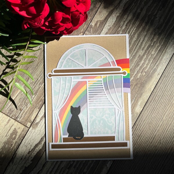 Cat Sympathy Card | Rainbow Bridge | Personalized Pet Sympathy | Pet Bereavement | Cat in Window