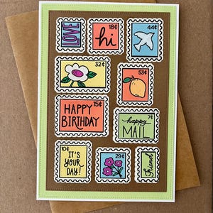 Cartão de aniversário com selo postal | Aniversário de amigo | Aniversário da mãe | Aniversário da avó | Aniversário da irmã