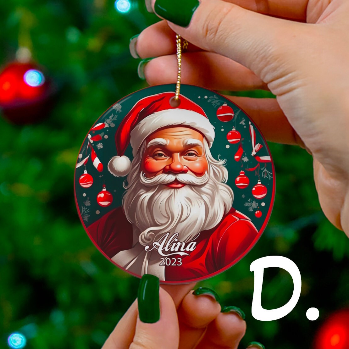Personalized Vintage Christmas Santa Claus Ornament, Custom Christmas