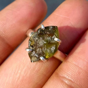 Moldavite Ring 925 Sterling Silver Handmade Ring Green Raw Moldavite Ring for Gift Unique moldavite rough Gemstone Ring