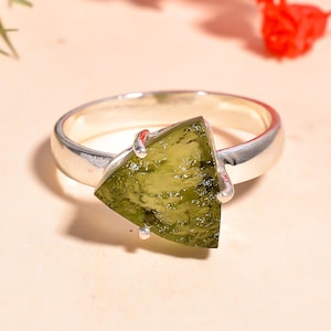 Moldavite Ring 925 Sterling Silver Handmade Ring Green Raw Moldavite Ring for Gift Unique moldavite rough Gemstone Ring