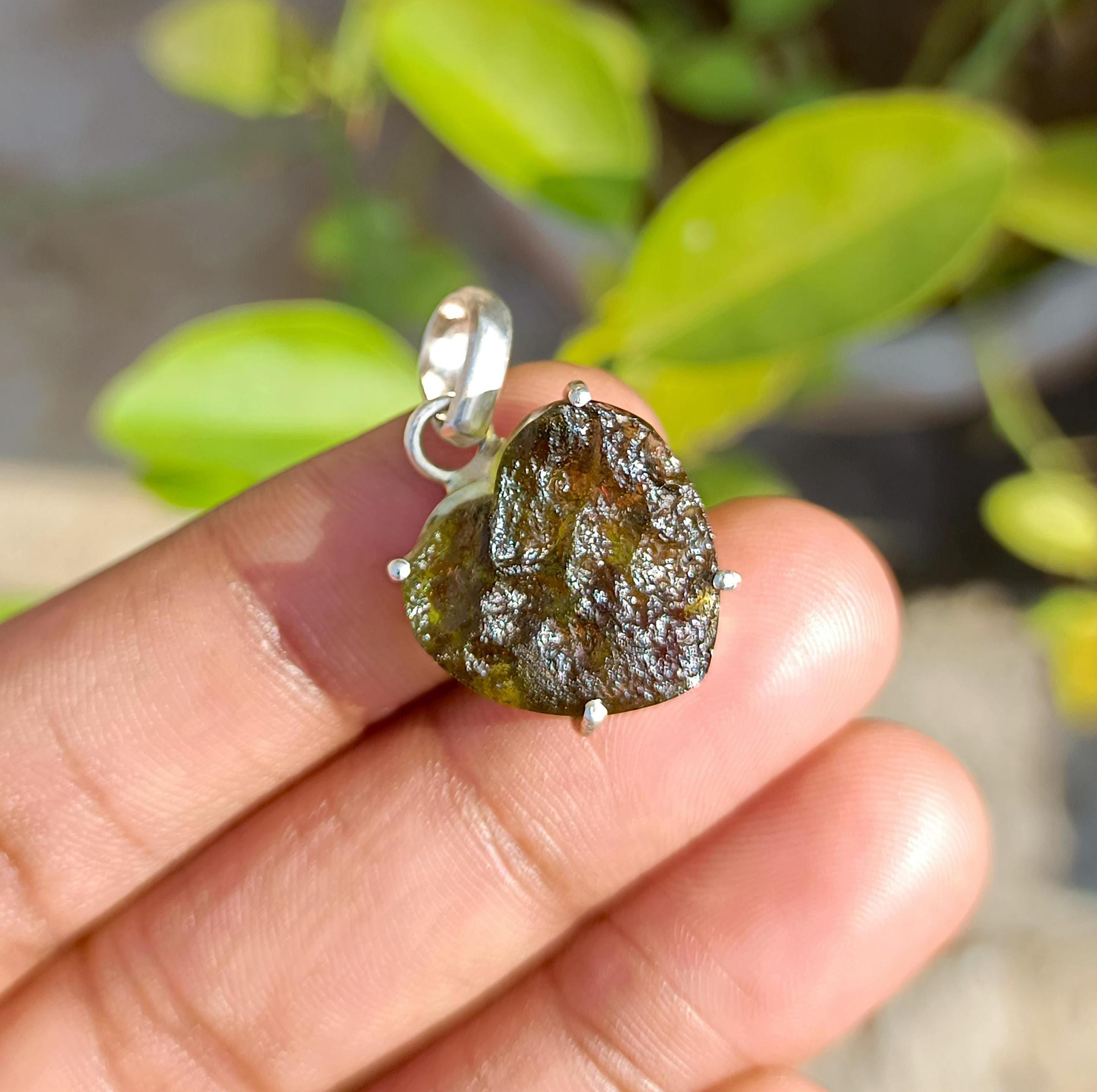 Moldavite Pendant 925 Sterling Silver Handmade Pendant Green Raw Moldavite Pendant for Gift Unique moldavite rough Gemstone Pendant
