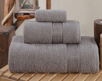 3 Piece Towel Set, Bathroom Towel Set, Cotton Towel Set, Turkish Towel, Bath Towel, Custom Embroidered Towels, Luxury Towel Set