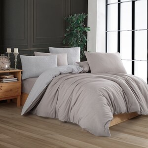 Gray Beige Cotton Duvet Cover Set, Stylish Natural Bedding Set,Double Sided Duvet Cover Set,Modern Bedspread Set