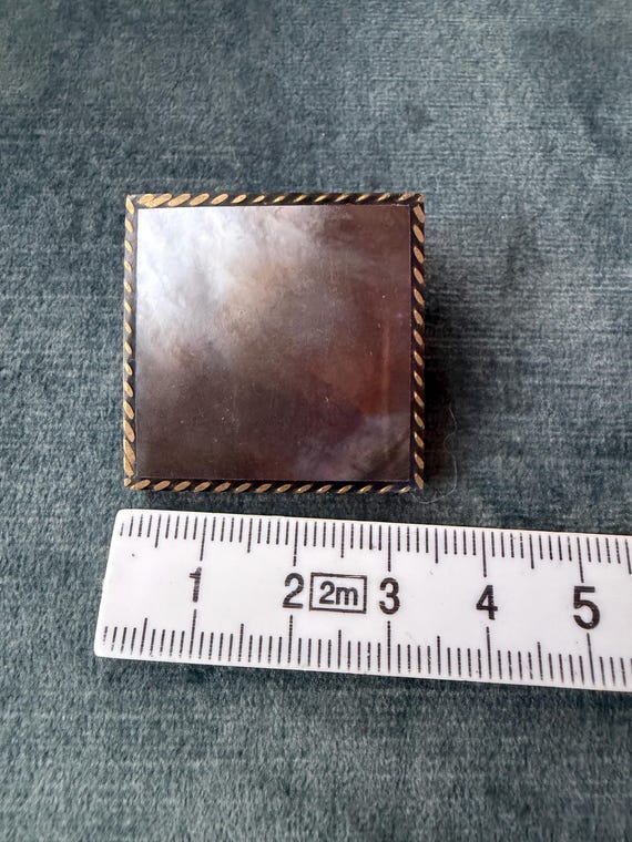 Vintage Brown Brooch Rectangular Marbled Resin Pi… - image 4