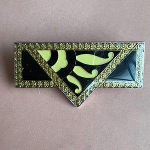 Vintage-inspirierte Art-Deco-Brosche im Pierre-Bex-Stil – Geometrische Emaille-Anstecknadel in Schwarz und Gold – Retro-Statement-Schmuckgeschenk für Sie – 5 cm Bild 1