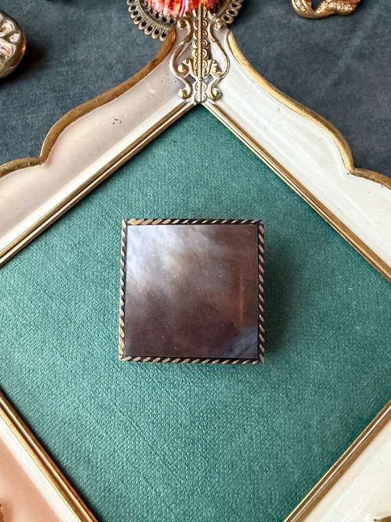 Vintage Brown Brooch Rectangular Marbled Resin Pi… - image 1