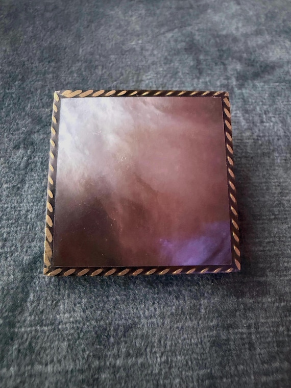 Vintage Brown Brooch Rectangular Marbled Resin Pi… - image 2