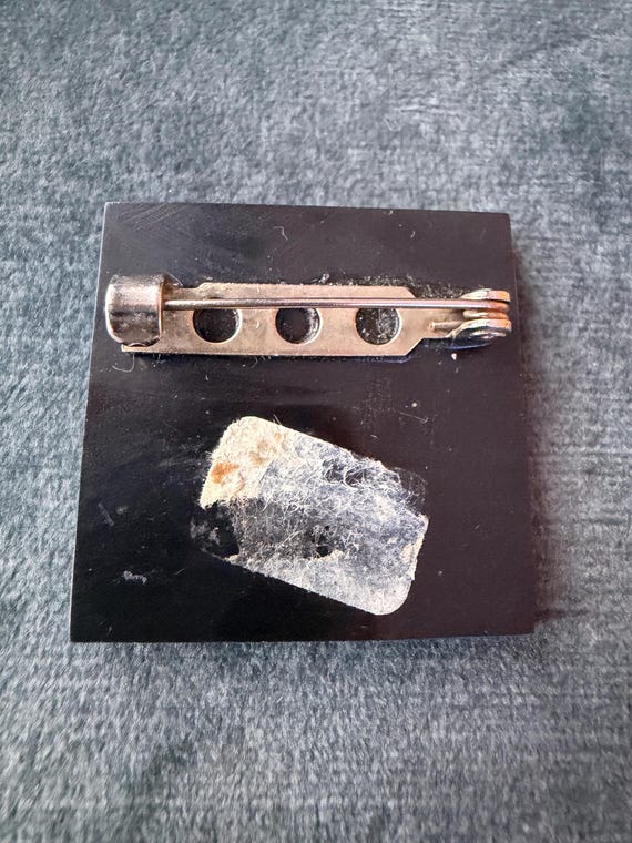 Vintage Brown Brooch Rectangular Marbled Resin Pi… - image 3