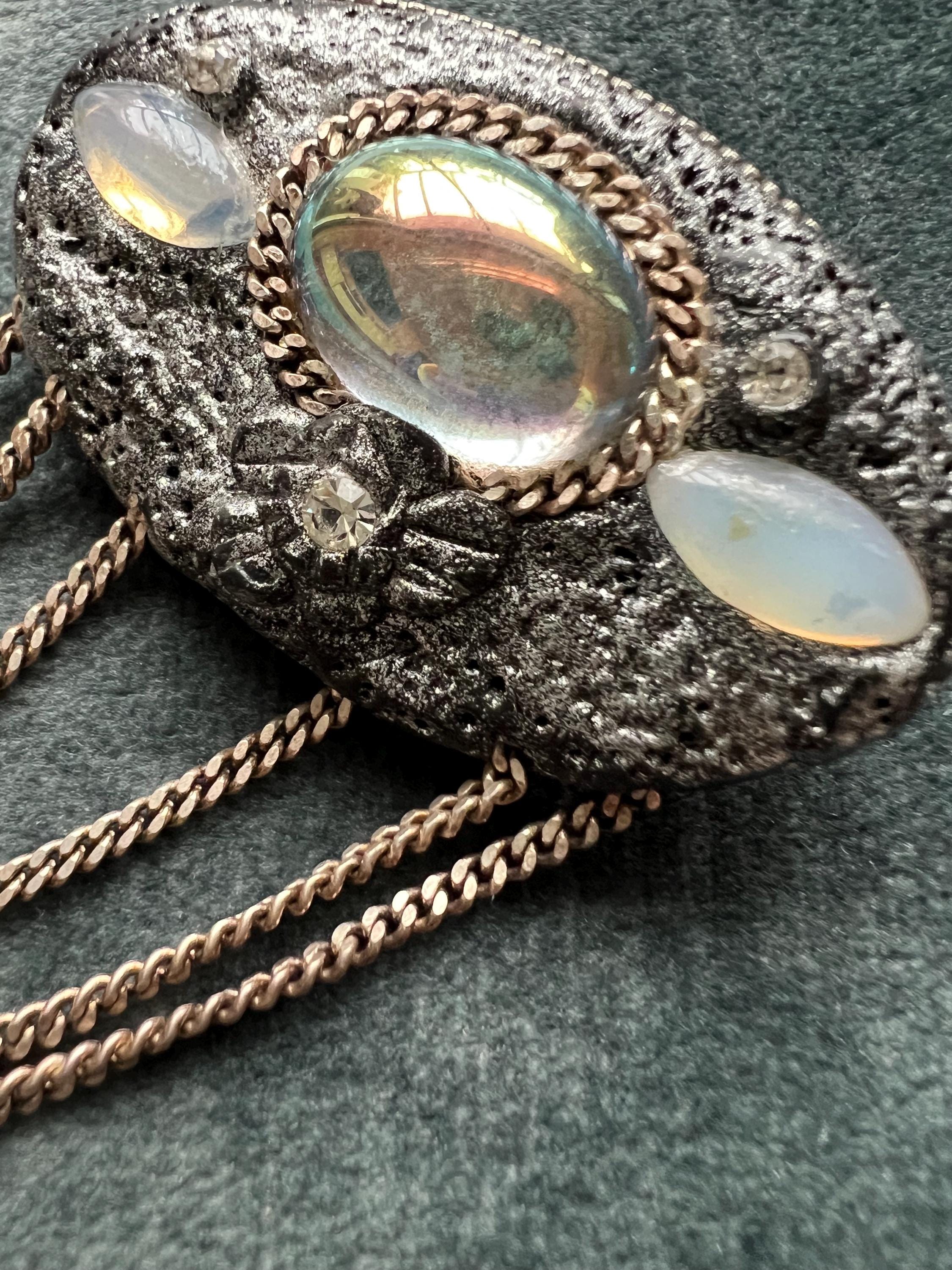 Broche Vintage Unique - Faite Main - Argent Et Pierres Turquoise/agate - Occasion