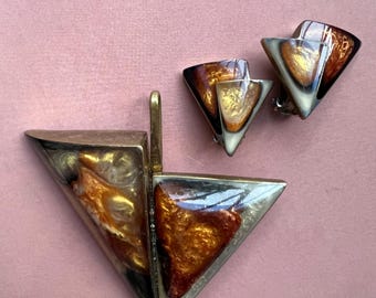 Vintage set art deco handmade Baltic amber and epoxy resin