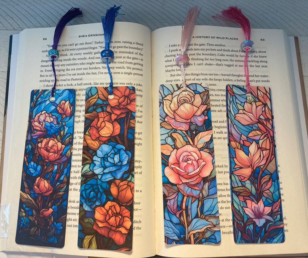 Stained Glass Flowers Bookmarks With Beaded Tassel - Etsy