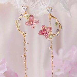 Chinese Classic Ancient Beauty Floral Style Asymmetry Drop Dangle Earrings