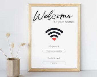 Wifi Password Network Sign - Editable Wifi Sign Template - Printable - Modern - Instant Download - 100% Editable
