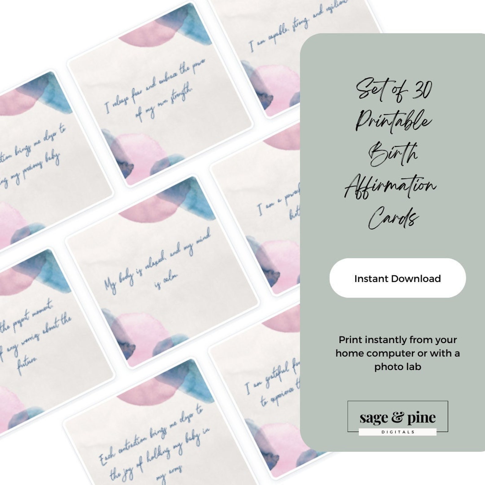 Printable Birth Affirmation Cards Set of 30 Labor Affirmation Cards ...