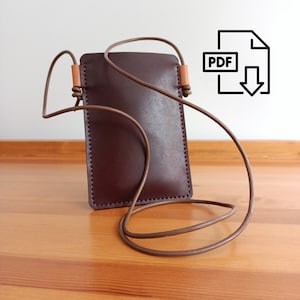 Naaipatroon voor mini-telefoontas, kleine lederen telefoon-sling-sjabloon, eenvoudige lederen tas naaien PDF, sjabloon voor het maken van tassen
