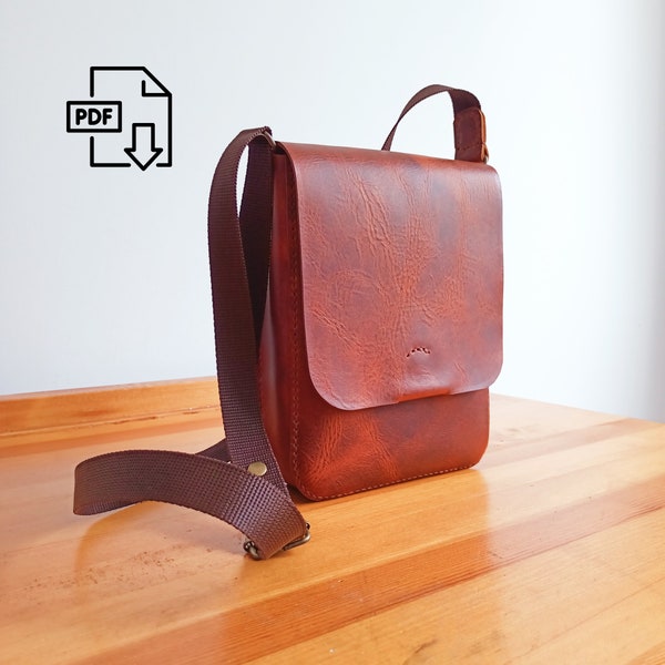 PDF Pattern Leather Cross Body Bag, Messenger Bag Sewing Pattern, DIY Leather Satchel Bag Pattern, Minimalist Cross Body Bag PDF Template
