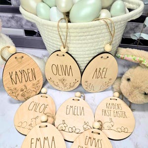 Ostern Korb Namen Tags, personalisierte Osterhase Korb Tag SVG, Babys erstes Ostern, benutzerdefinierte Ostern Tag Laser geschnitten Datei, Glowforge, Digital