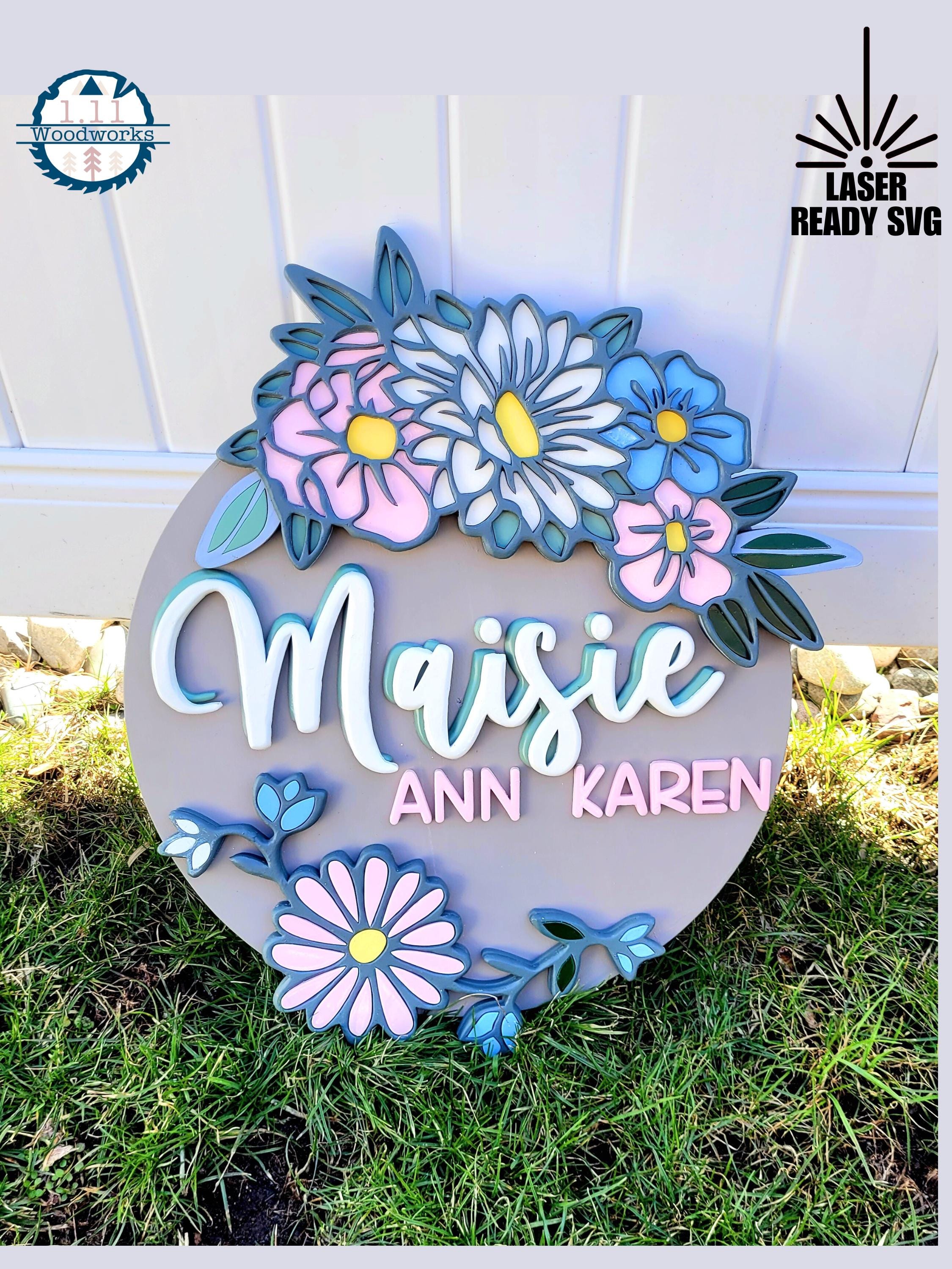 Floral Nursery Name Sign SVG: Laser Cut File, Girl Circle Sign - Etsy