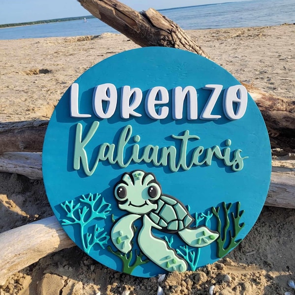 Havssköldpaddas barnkammare namnskylt: Under havet dörrhängare SVG (digital klippfil)