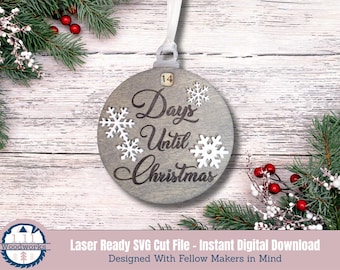 Christmas Countdown Ornament SVG: Snowflake Laser Cut File (Glowforge)