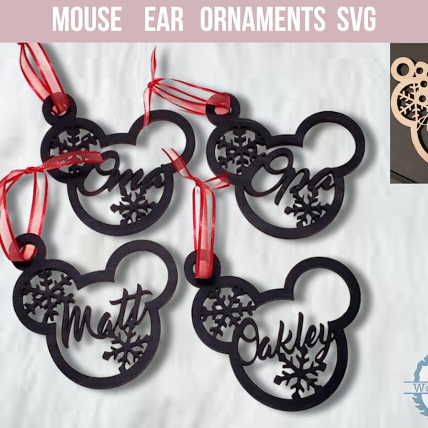 Mouse Ear Christmas Ornament SVG / Personalized Name Ornaments / Laser cut file / Glowforge / Laser Ready Cut File / Best Selling / Digital