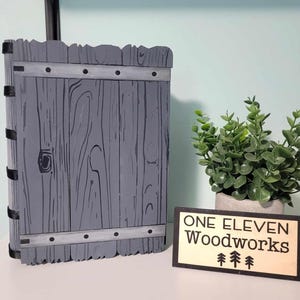 Cubierta de libro de madera SVG Archivo de corte Glowforge Cubierta de cuaderno Marcador de madera Funda de tapa dura CNC preparada para láser Descarga digital Tablones de madera sintética