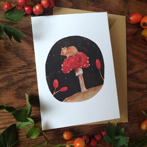 Biglietto di congratulazioni, biglietto d'auguri, animali della foresta, biglietto con topo, illustrazione di animali,