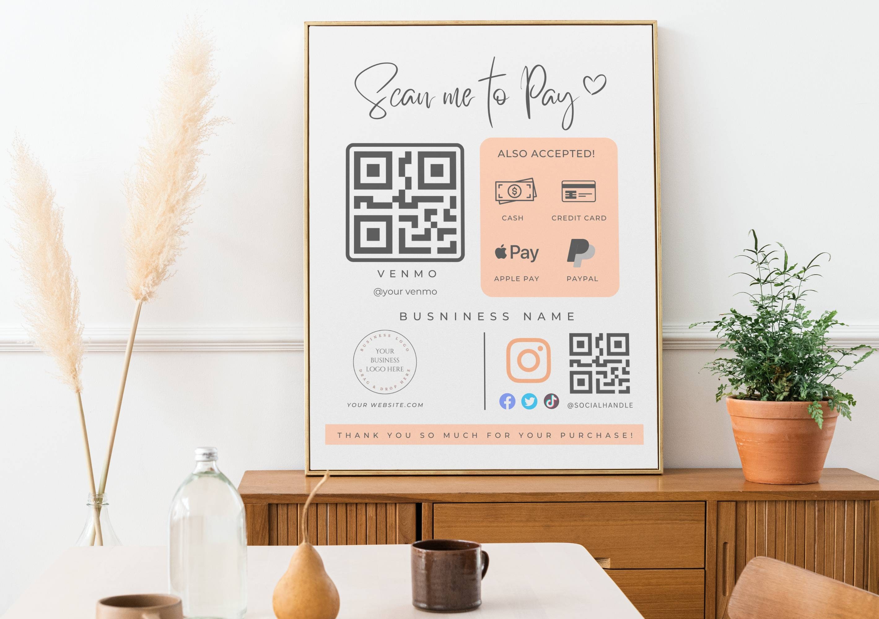Scan to Pay Editable BOHO Canva Template QR Code Sign Paypal Venmo Sign ...