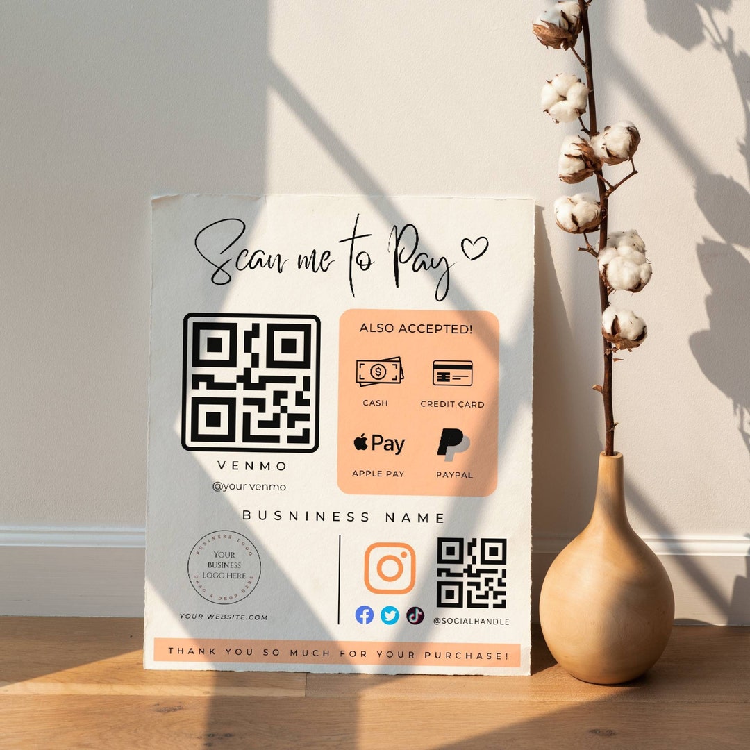 Scan to Pay Editable BOHO Canva Template QR Code Sign Paypal Venmo Sign ...