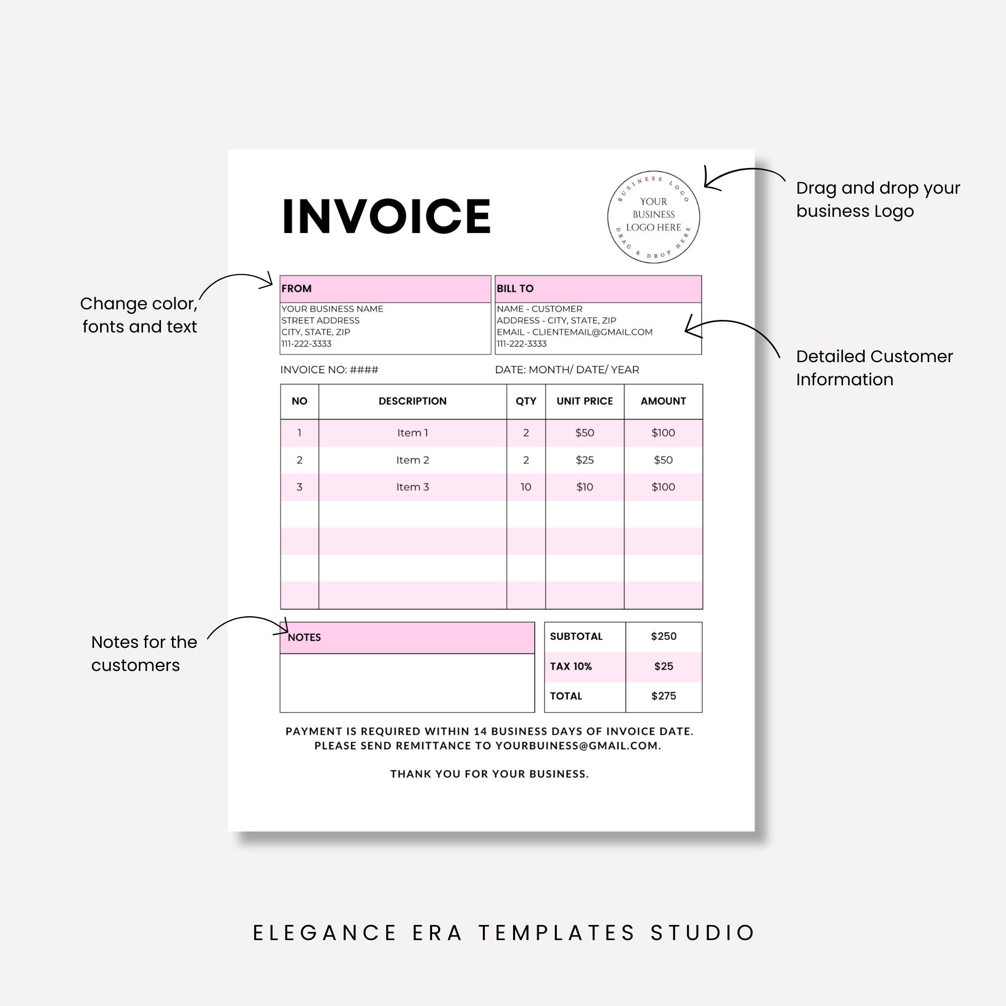 Printable Invoice Custom Form Template Editable Blank Invoice - Etsy