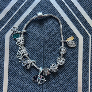 Silver Star Wars Style Bracelet and Charms, Fits Pandora Bracelet, 9 Star Wars Bracelet Charms on Silver Bracelet