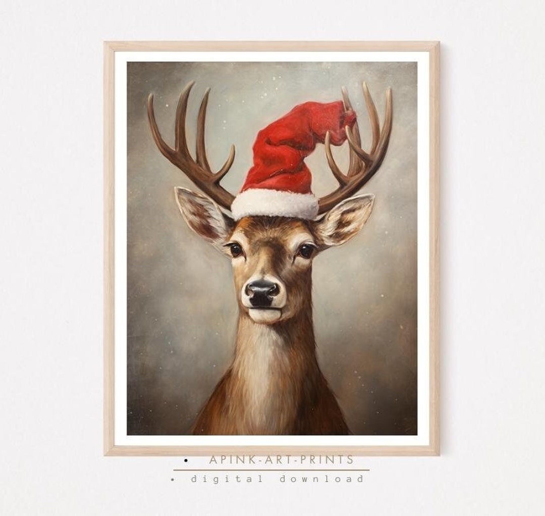Vintage Christmas Wall Art, Reindeer Wall Art, Winter Wall Art