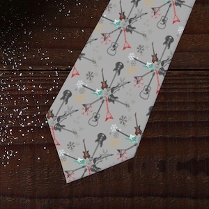 Guitar Snowflake Tie,  Guitar Player Tie, Musician Tie, Music Lover Tie, Guitarist Tie, Gift for Dad, Music Teacher Gift, Gift for Men,