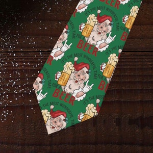 Christmas beer Necktie, Beer Theme Gift,  Holiday Tie, Beer Tie, Father Gift, Gift for Men, Beer Lover Gift, Gift for Grandfather, Beer time