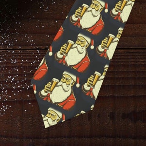Christmas Beer Necktie, Christmas tie, Beer tie, Holiday Tie, Santa Drinking Beer, Tie, Gift for Men, gift for father, gift for husband