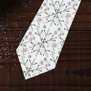 Fishing Snowflake Theme Tie,  Fisherman Tie, Gift for Father, Fly Fishing Novelty tie, Christmas Tie,  Dad gift, Gift for Men, Fun tie