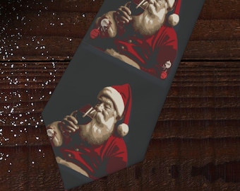 Santa Drinking Wine Necktie, Christmas Holiday Tie