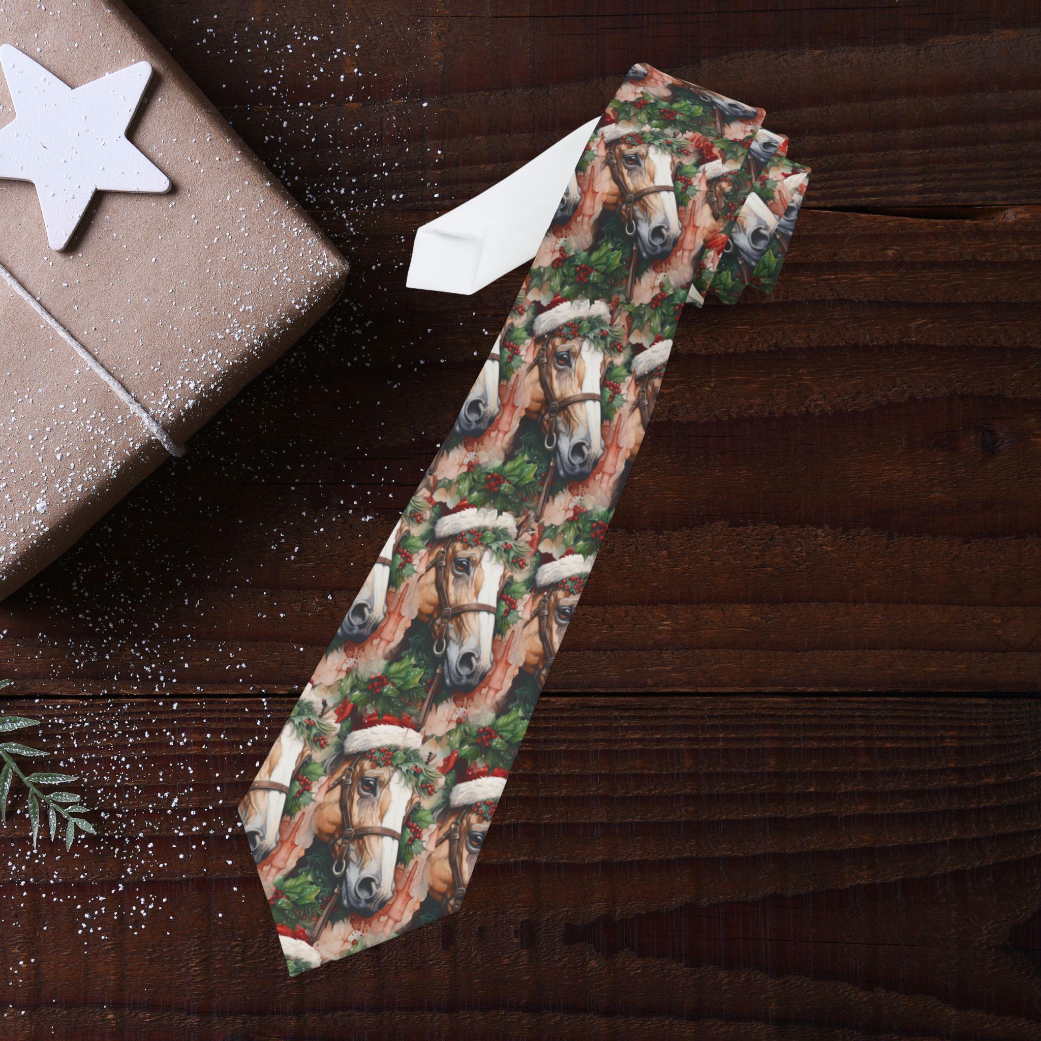 Christmas Equestrian Necktie, Western tie, Horse tie, Holiday Horse Theme, Cowboy tie, Horse Tie, Gift for Men, Equestrian Gift, Horse Gift