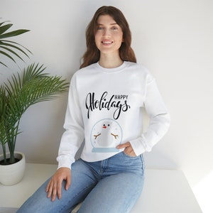 Happy Holidays Sweatshirt, Snow globe sweatshirt, snowman sweatshirt, Holiday shirt, trendy holiday sweatshirt, Christmas shirt,
