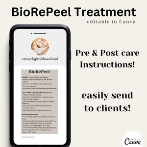 editable BIOREPEEL chemical peel Precare Aftercare card template for estheticians