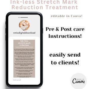 editable inkless STRETCH MARK REDUCTION Precare Aftercare card template for estheticians pmu artists