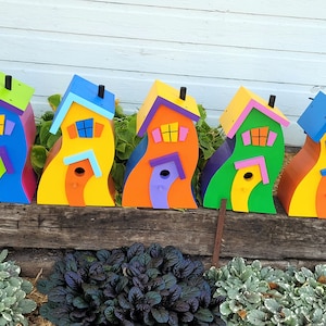 Whimsical Wooden Birdhouse, Hand painted, 5 color combinations available.