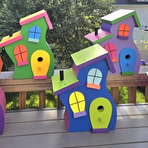 Whimsical Round Door Wooden Birdhouse, Hand painted, 5 color combinations available.