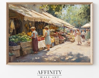 Pintura al óleo de un mercado de verano: Arte de cocina de estilo cottagecore francés (descarga digital)