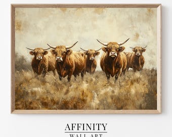Highland Cow Oil Painting Print: Rustic Farmhouse Decor (Digital Download)