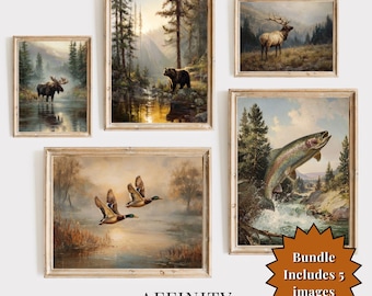 Wildlife Wall Art Bundle: Moose Bear Elk Ducks Trout Rustic Nature Decor (Digital Download)