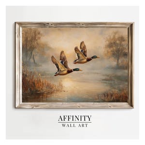 Mallard Ducks Flying Wall Art: Vintage Duck Oil Painting Print (Digital Download)