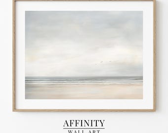 Minimalist Coastal Beach Print: Soft Gray Ocean Scene (Digital Download)